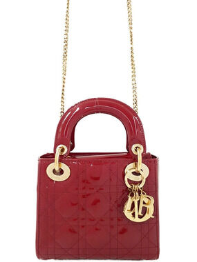 Christian Dior red patent leather Lady Dior bag Cannage quilt